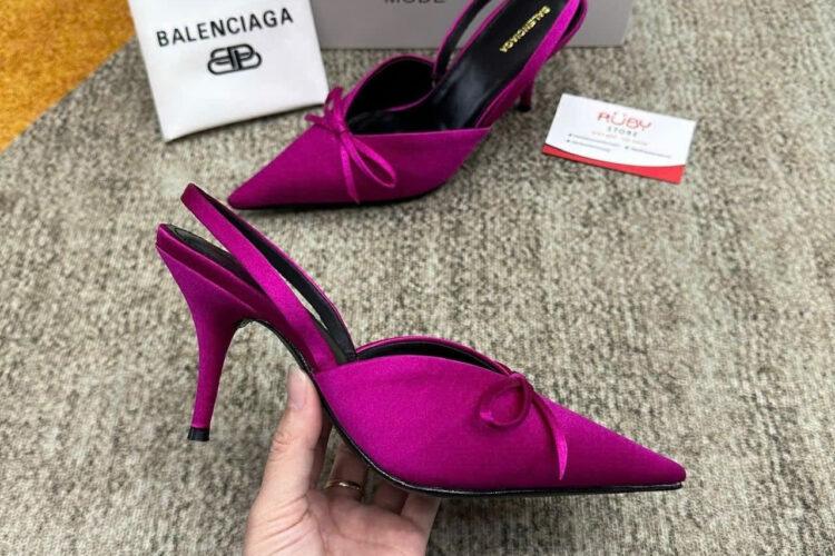 Giày Cao Gót Balenciaga Knife Slingback Pumps in Fuchsia Pink Satin