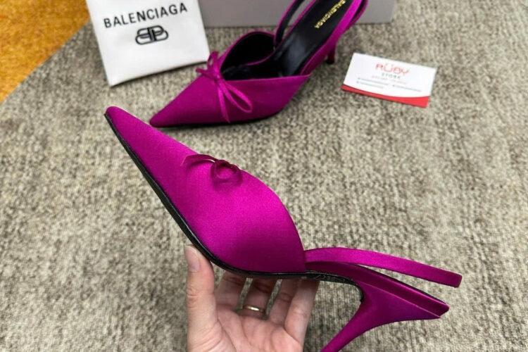 Giày Cao Gót Balenciaga Knife Slingback Pumps in Fuchsia Pink Satin