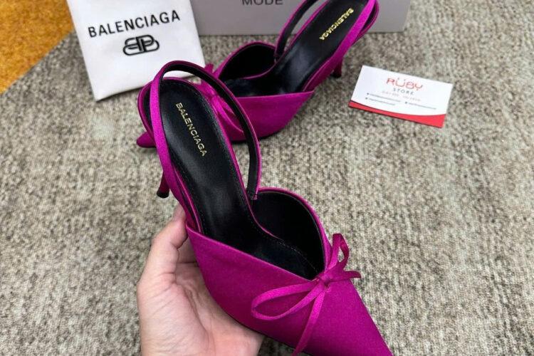 Giày Cao Gót Balenciaga Knife Slingback Pumps in Fuchsia Pink Satin