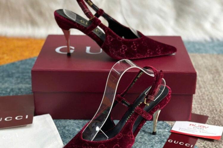 Giày Cao Gót Nhung Gucci Burgundy Velvet Pumps Màu đỏ