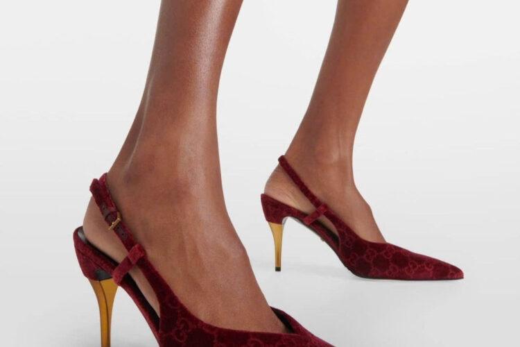 Giày Cao Gót Nhung Gucci Burgundy Velvet Pumps Màu đỏ