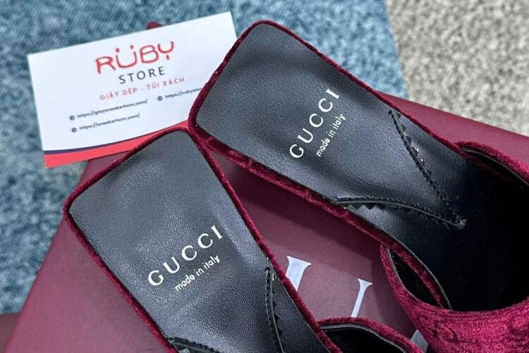 Giày Cao Gót Nhung Gucci Jacquard Burgundy Velvet Bow Mules Màu đỏ