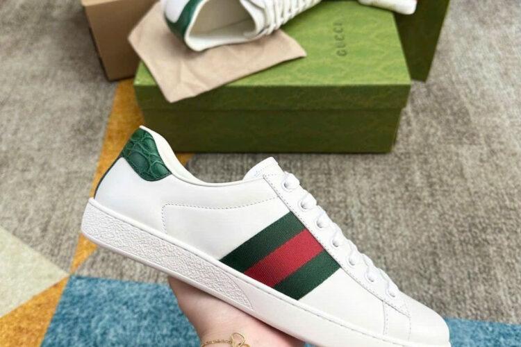 Giày Gucci Ace Web Stripe White Leather Da Bê Màu Trắng