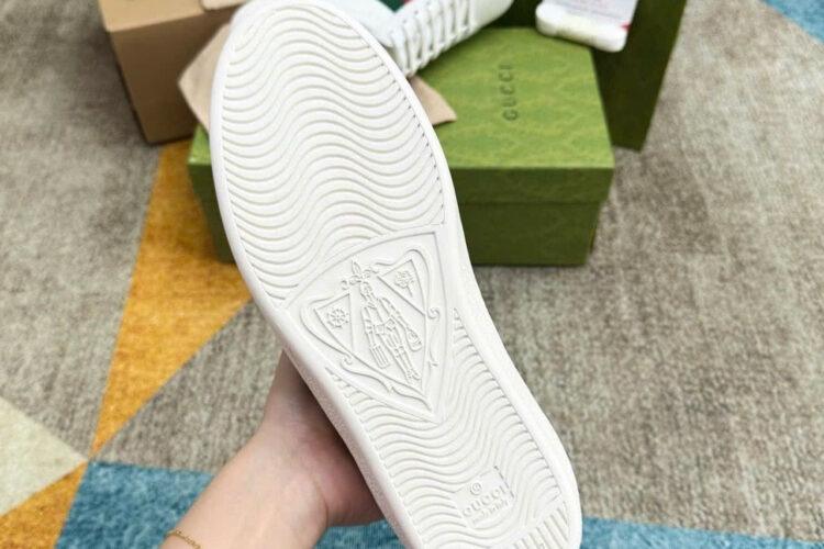 Giày Gucci Ace Web Stripe White Leather Da Bê Màu Trắng