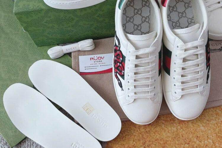Giày Gucci Ace White Snake Rắn Da Bê Màu Trắng