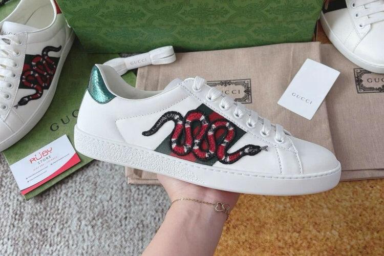 Giày Gucci Ace White Snake Rắn Da Bê Màu Trắng