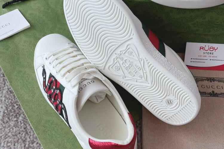 Giày Gucci Ace White Snake Rắn Da Bê Màu Trắng