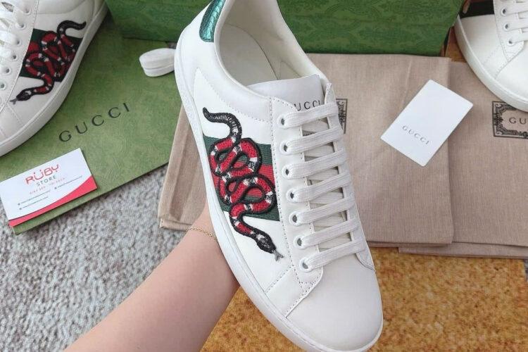 Giày Gucci Ace White Snake Rắn Da Bê Màu Trắng