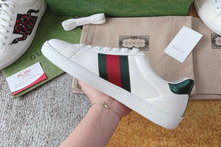 Giày Gucci Ace White Snake Rắn Da Bê Màu Trắng