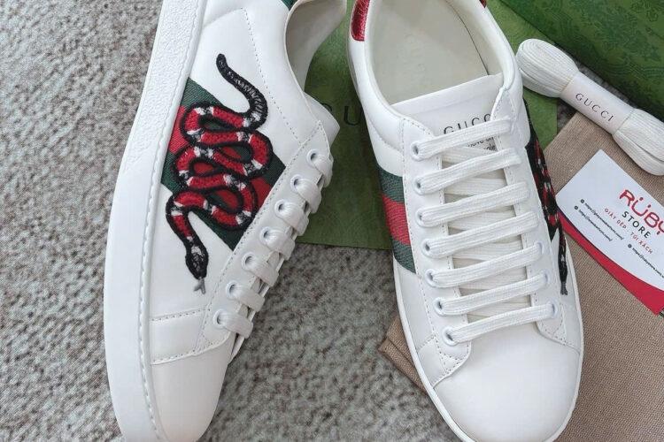 Giày Gucci Ace White Snake Rắn Da Bê Màu Trắng
