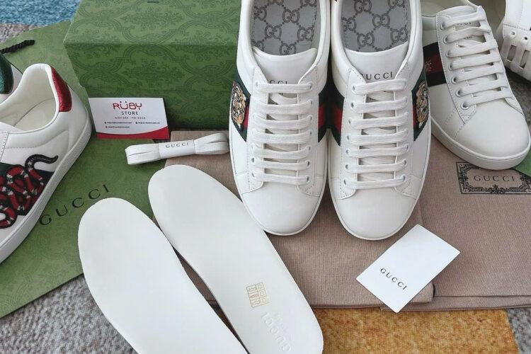 Giày Gucci Ace White Tiger Hổ Da Bê Màu Trắng