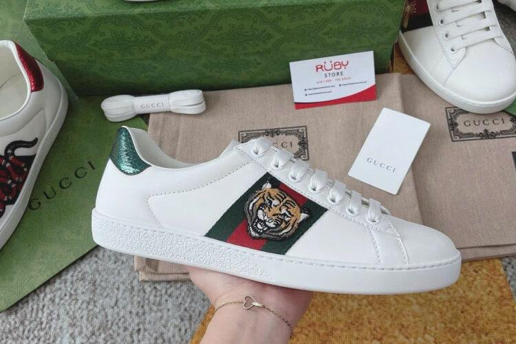 Giày Gucci Ace White Tiger Hổ Da Bê Màu Trắng