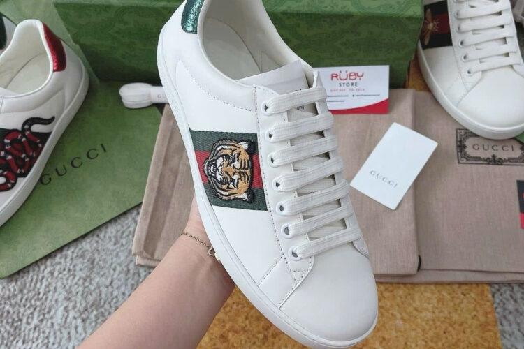 Giày Gucci Ace White Tiger Hổ Da Bê Màu Trắng