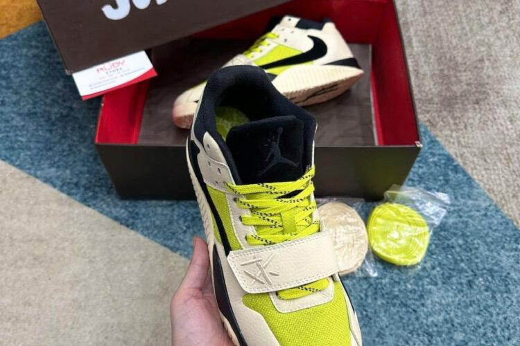 Giày Jordan Jumpman Jack Travis Scott Bright Cactus Màu Kem Xanh đen