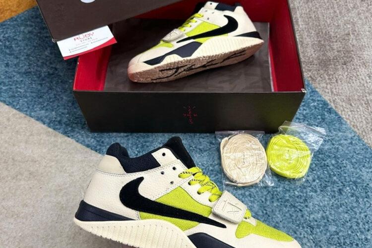 Giày Jordan Jumpman Jack Travis Scott Bright Cactus Màu Kem Xanh đen