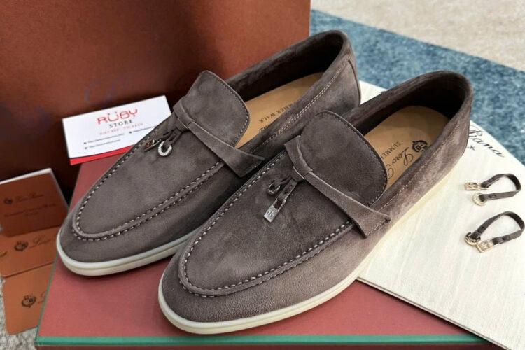 Giày Loro Piana Summer Walk Charm Loafer Rain Drops Suede Màu Nâu