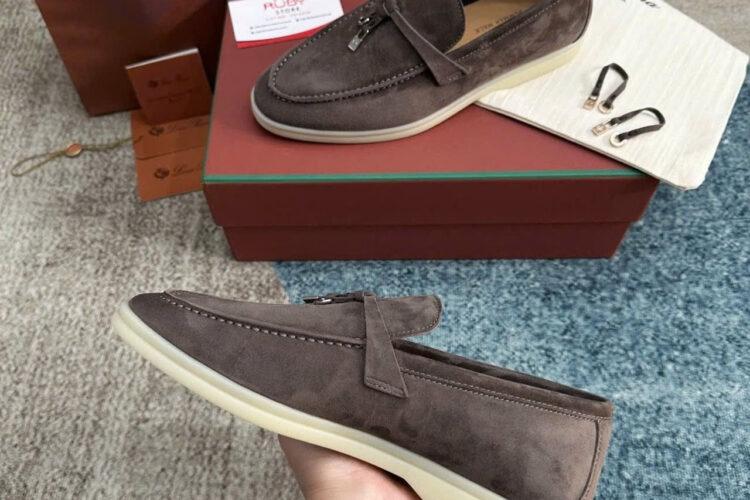 Giày Loro Piana Summer Walk Charm Loafer Rain Drops Suede Màu Nâu