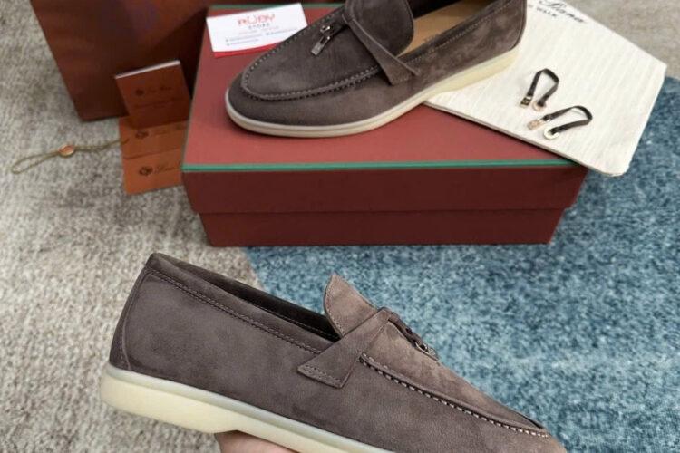 Giày Loro Piana Summer Walk Charm Loafer Rain Drops Suede Màu Nâu