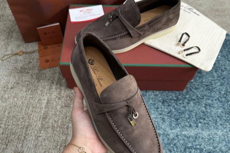 Giày Loro Piana Summer Walk Charm Loafer Rain Drops Suede Màu Nâu