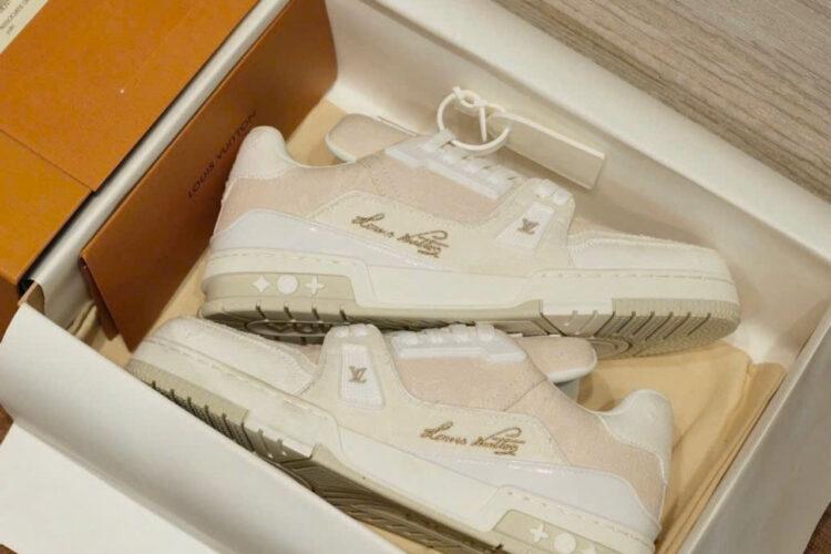 Giày Louis Vuitton LV Trainer Beige Monogram Denim Màu Be