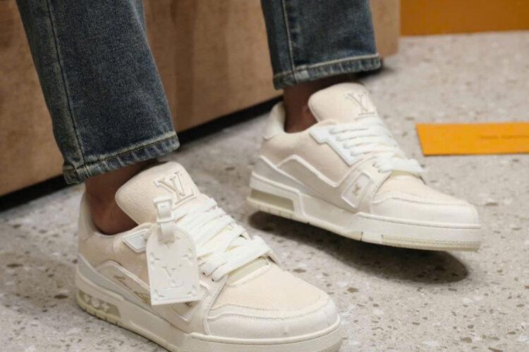 Giày Louis Vuitton LV Trainer Beige Monogram Denim Màu Be