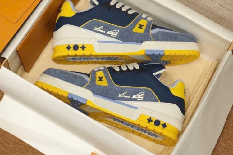 Giày Louis Vuitton LV Trainer Signature 54 Blue Hairy Suede