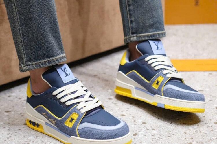 Giày Louis Vuitton LV Trainer Signature 54 Blue Hairy Suede