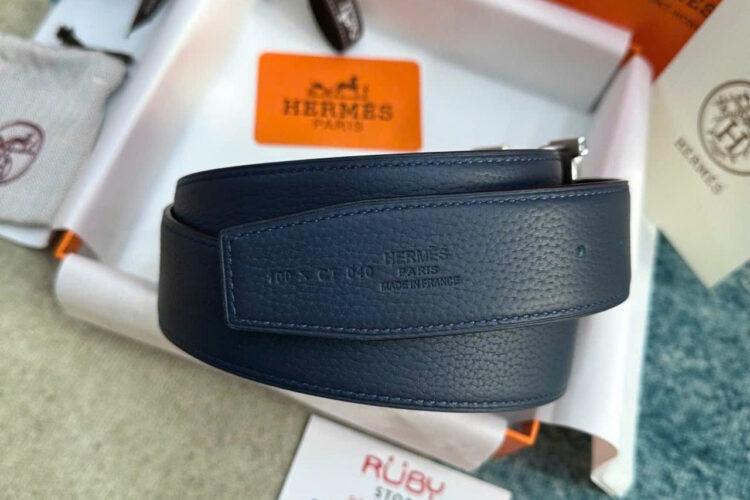 Thắt Lưng Hermes Belt Bleu Marine Togo Brush Palladium H Buckle