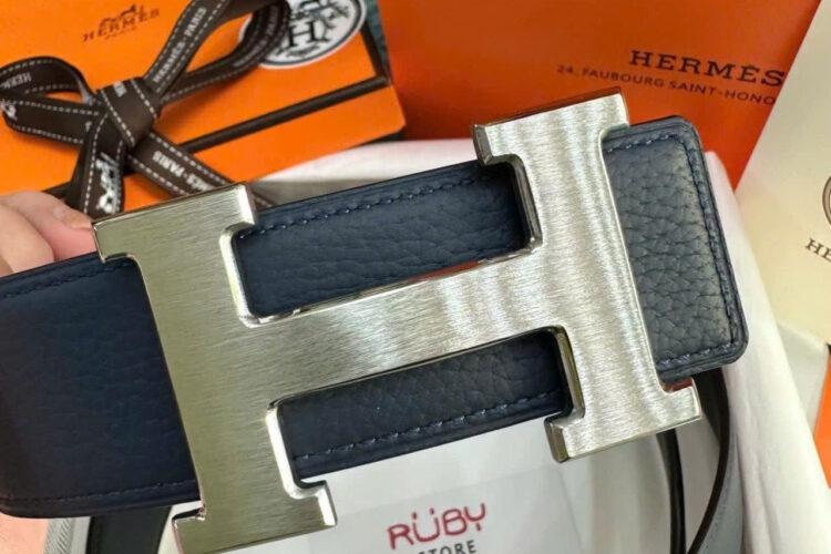 Thắt Lưng Hermes Belt Bleu Marine Togo Brush Palladium H Buckle