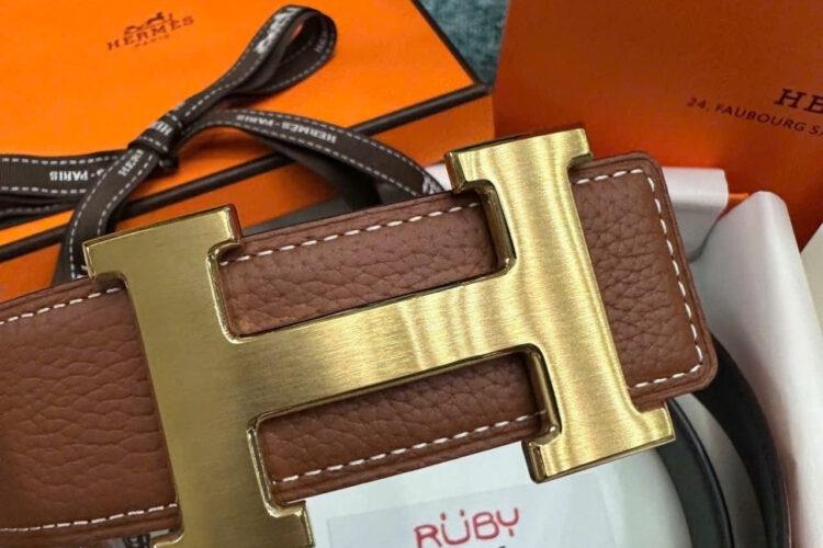 Thắt Lưng Hermes Belt Gold Brown Togo Brush Gold H Buckle