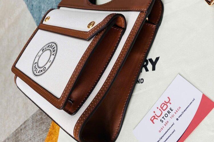 Túi Burberry Logo Graphic Canvas And Leather Mini Pocket Bag Brown White
