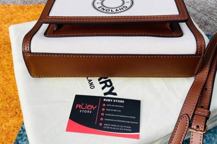 Túi Burberry Logo Graphic Canvas And Leather Mini Pocket Bag Brown White