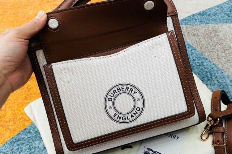 Túi Burberry Logo Graphic Canvas And Leather Mini Pocket Bag Brown White