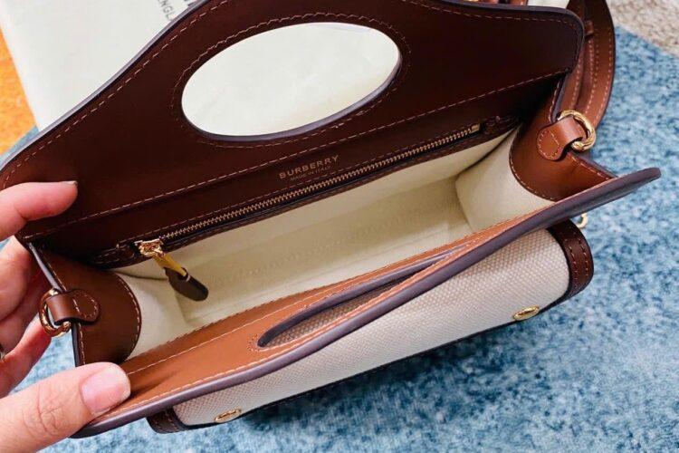 Túi Burberry Logo Graphic Canvas And Leather Mini Pocket Bag Brown White