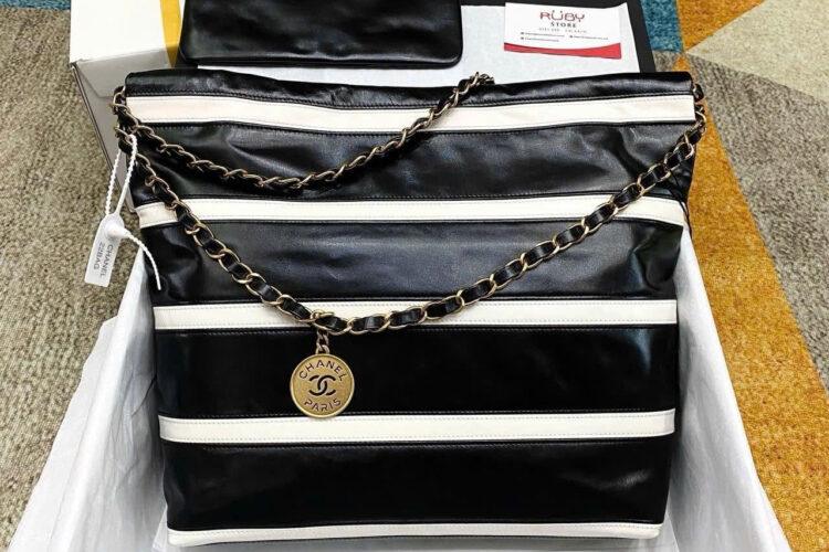 Túi CN 22 Shopping Bag Small Black White Size 35 Đen Trắng