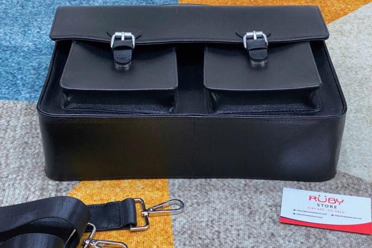 Túi Hộp RUBY Top Handle Bag Two Pocket Black Leather Màu Đen