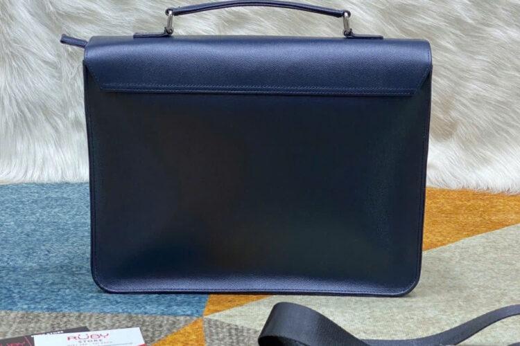 Túi Hộp RUBY Top Handle Bag Two Pocket Navy Taiga Leather Màu Xanh Navy