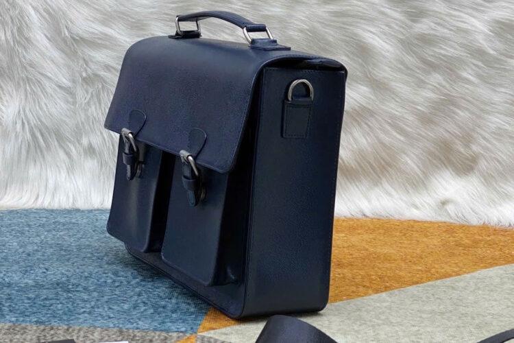 Túi Hộp RUBY Top Handle Bag Two Pocket Navy Taiga Leather Màu Xanh Navy