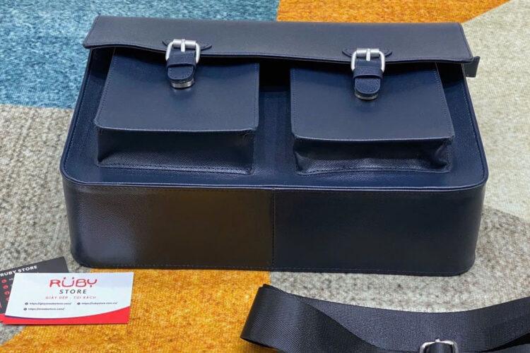 Túi Hộp RUBY Top Handle Bag Two Pocket Navy Taiga Leather Màu Xanh Navy