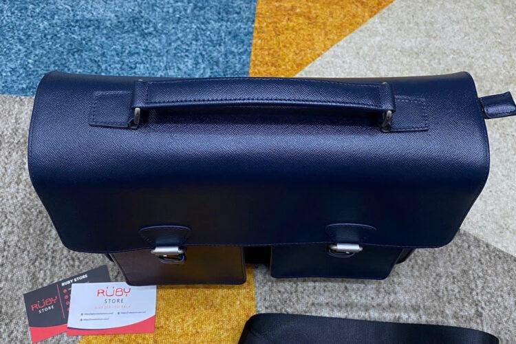 Túi Hộp RUBY Top Handle Bag Two Pocket Navy Taiga Leather Màu Xanh Navy