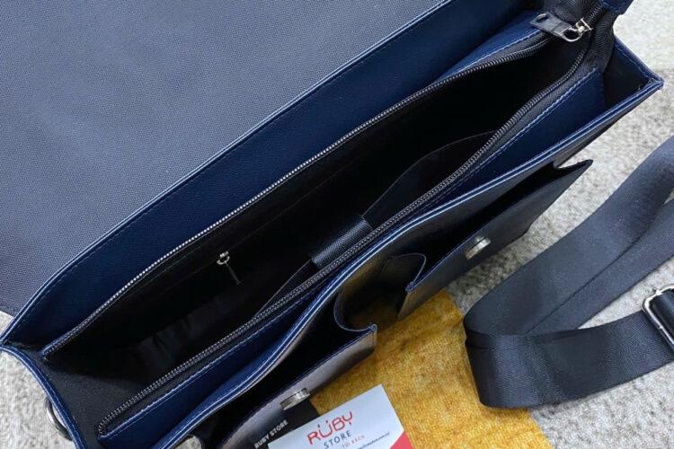 Túi Hộp RUBY Top Handle Bag Two Pocket Navy Taiga Leather Màu Xanh Navy