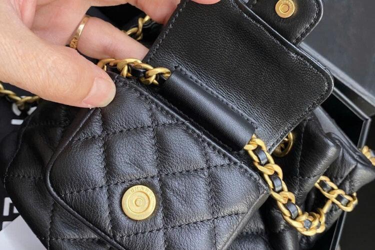 Ba Lô CN 23 Small Backpack Cargo Pocket Calfskin GHW Màu Đen