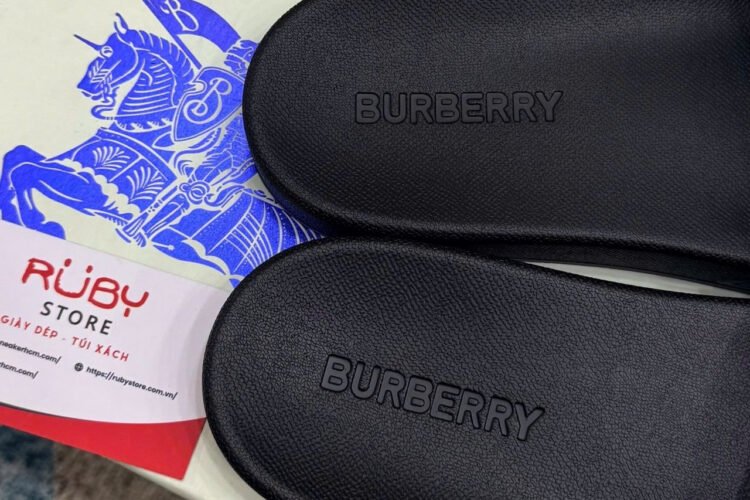 Dép Burberry Check Slides Storm Blue Xanh đen