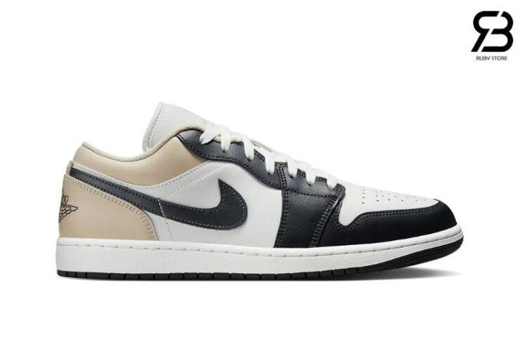 Giày Air Jordan 1 Low Black Toe Rattan Kem Trắng Đen