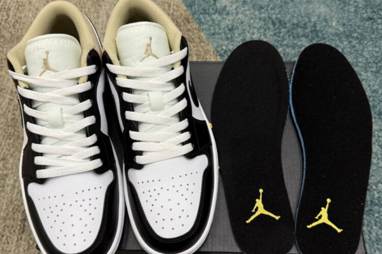 Giày Air Jordan 1 Low Black Toe Rattan Kem Trắng đen