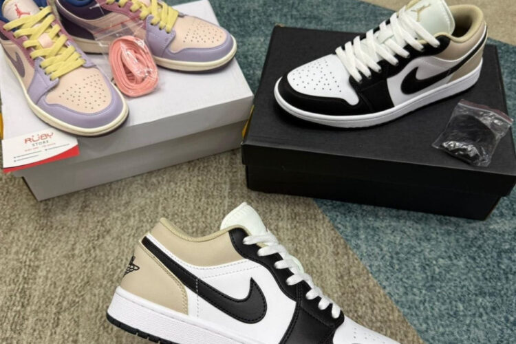 Giày Air Jordan 1 Low Black Toe Rattan Kem Trắng đen