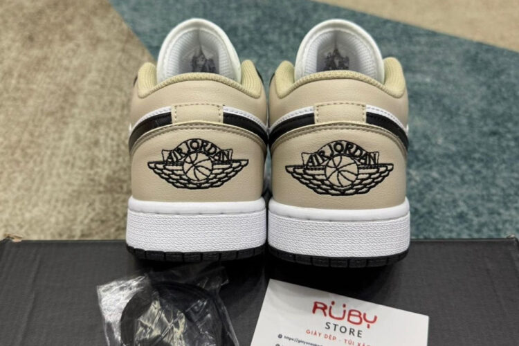 Giày Air Jordan 1 Low Black Toe Rattan Kem Trắng đen