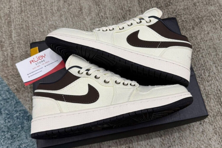Giày Air Jordan 1 Low Premium Pale Ivory Baroque Brown Kem Nâu