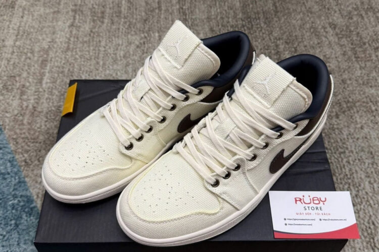 Giày Air Jordan 1 Low Premium Pale Ivory Baroque Brown Kem Nâu