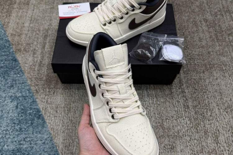 Giày Air Jordan 1 Low Premium Pale Ivory Baroque Brown Kem Nâu